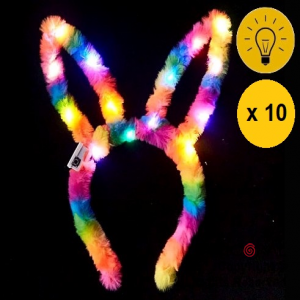 VINCHA OREJAS DE CONEJO LUMINOSA PREMIUM MULTICOLOR SURTIDAS 14 LUCES X 10